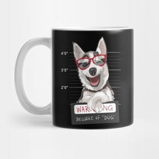 Husky Dog Police Beware of Dog funny Mug